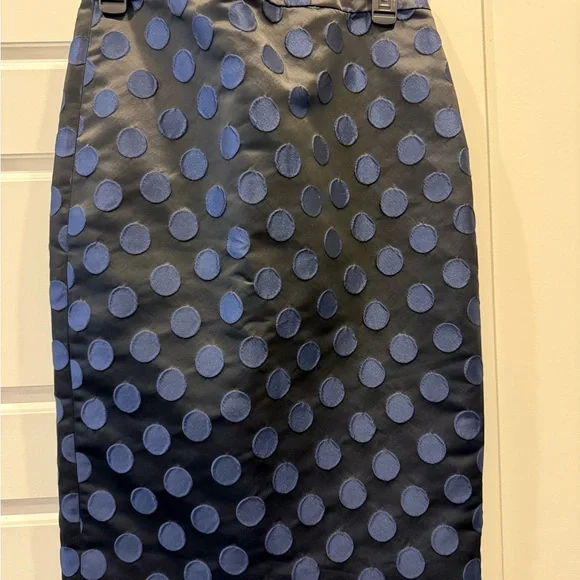 New J. Crew Sz 6 Elegant Navy Blue Brocade Polka Dot Pencil Skirt - Picture 2 of 7